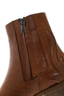 Women's Tan Leather Heeled Cowboy Boots | Derimod Women's Tan Leather Heeled Cowboy Boots | Derimod