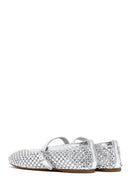 Women's Silver Mesh Stone-Studded Ballet Flats | Derimod Women's Silver Mesh Stone-Studded Ballet Flats | Derimod