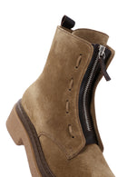 Women's Brown Suede Leather Zippered Flat Boots | Derimod Women's Brown Suede Leather Zippered Flat Boots | Derimod