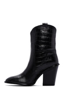 Women's Black Leather Heeled Cowboy Boots | Derimod Women's Black Leather Heeled Cowboy Boots | Derimod
