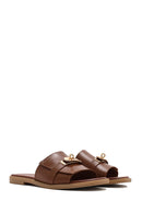 Women's Brown Buckled Leather Slippers | Derimod Women's Brown Buckled Leather Slippers | Derimod
