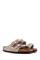 Birkenstock Women's Mink Suede Leather Double Buckle Arizona Sfb Flat Slippers | Derimod Birkenstock Women's Mink Suede Leather Double Buckle Arizona Sfb Flat Slippers | Derimod