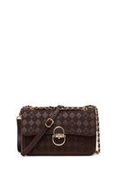 Woman Brown Printed Crossbody Bag with Chain Strap | Derimod Woman Brown Printed Crossbody Bag with Chain Strap | Derimod