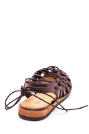 Women's Brown Leather Flat Bodrum Sandals | Derimod Women's Brown Leather Flat Bodrum Sandals | Derimod
