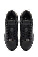 Kadın Siyah Bağcıklı Taş Detaylı Deri Sneaker | Derimod Kadın Siyah Bağcıklı Taş Detaylı Deri Sneaker | Derimod