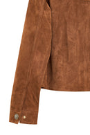 Lavinia Women's Brown Short Suede Leather Jacket | Derimod Lavinia Women's Brown Short Suede Leather Jacket | Derimod