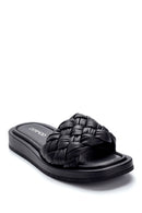 Women's Leather Knit Detailed Slippers | Derimod Women's Leather Knit Detailed Slippers | Derimod