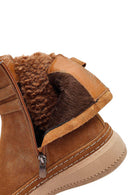 Woman Tan Zippered Suede Leather Teddy Bot | Derimod Woman Tan Zippered Suede Leather Teddy Bot | Derimod