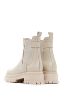 Women's Cream Chunky Heel Leather Chelsea Boots | Derimod Women's Cream Chunky Heel Leather Chelsea Boots | Derimod