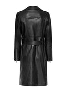 Angelique Women's Black Double Breasted Leather Coat | Derimod Angelique Women's Black Double Breasted Leather Coat | Derimod