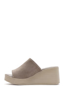 Women's Gray Wedge Heeled Suede Leather Slippers | Derimod Women's Gray Wedge Heeled Suede Leather Slippers | Derimod