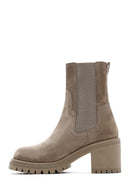 Women's Beige Suede Leather Heeled Chelsea Boots | Derimod Women's Beige Suede Leather Heeled Chelsea Boots | Derimod