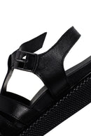 Kadın Siyah Bantlı Deri Comfort Sandalet | Derimod Kadın Siyah Bantlı Deri Comfort Sandalet | Derimod
