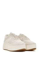 Women's Beige Lace-Up Thick-Sole Knitted Sneakers | Derimod Women's Beige Lace-Up Thick-Sole Knitted Sneakers | Derimod