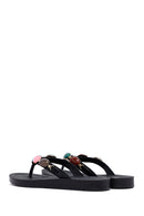 Women's Black Flip Flops with Stones | Derimod Women's Black Flip Flops with Stones | Derimod