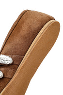 Women's Tan Double Buckled Suede Leather Ballerinas | Derimod Women's Tan Double Buckled Suede Leather Ballerinas | Derimod
