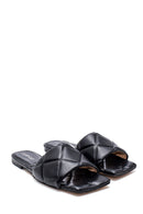 Women's Black Leather Casual Flat Slippers | Derimod Women's Black Leather Casual Flat Slippers | Derimod