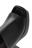Women's Black Platform Thick High Heel Leather Slippers | Derimod Women's Black Platform Thick High Heel Leather Slippers | Derimod