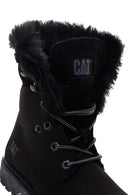Caterpillar Women's Black Utah Fur Nubuck Leather Lace-up Boots | Derimod Caterpillar Women's Black Utah Fur Nubuck Leather Lace-up Boots | Derimod