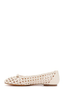 Women's Beige Knitted Ballerinas | Derimod Women's Beige Knitted Ballerinas | Derimod