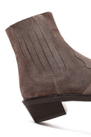 Women's Taupe Thick Short Heel Suede Leather Chelsea Cowboy Boot | Derimod Women's Taupe Thick Short Heel Suede Leather Chelsea Cowboy Boot | Derimod