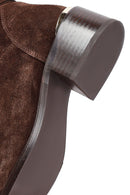 Woman Brown Zippered Low Heel Suede Leather Boot | Derimod Woman Brown Zippered Low Heel Suede Leather Boot | Derimod