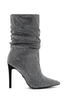 Women's Silver Thin Heeled Stone Boots | Derimod Women's Silver Thin Heeled Stone Boots | Derimod