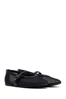 Woman Black Netted Buckled Ballerinas | Derimod Woman Black Netted Buckled Ballerinas | Derimod