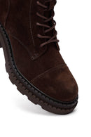 Women's Brown Zippered Thick Heeled Suede Leather Ankle Boots | Derimod Women's Brown Zippered Thick Heeled Suede Leather Ankle Boots | Derimod