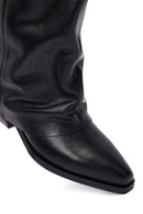 Women's Black Buckled Thick Heeled Leather Boot | Derimod Women's Black Buckled Thick Heeled Leather Boot | Derimod
