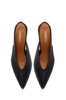 Woman Black Backless Low-Heeled Leather Shoes | Derimod Woman Black Backless Low-Heeled Leather Shoes | Derimod