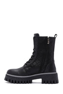 Women's Black Thick Soled Leather Boots | Derimod Women's Black Thick Soled Leather Boots | Derimod