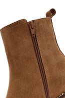 Woman Brown Zippered Chunky Heel Suede Leather Boat | Derimod Woman Brown Zippered Chunky Heel Suede Leather Boat | Derimod
