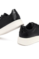 Men's Black Croco Lace-up Leather Sneaker | Derimod Men's Black Croco Lace-up Leather Sneaker | Derimod