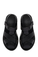 Women's Black Strappy Thick-Sole Leather Sandals | Derimod Women's Black Strappy Thick-Sole Leather Sandals | Derimod