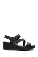 Women's Black Leather Wedge Heel Comfort Sandals | Derimod Women's Black Leather Wedge Heel Comfort Sandals | Derimod