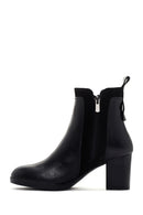 Women's Black Thick Heeled Zippered Leather Boots | Derimod Women's Black Thick Heeled Zippered Leather Boots | Derimod