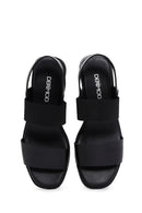 Kadın Siyah Deri Dolgu Topuk Comfort Sandalet | Derimod Kadın Siyah Deri Dolgu Topuk Comfort Sandalet | Derimod
