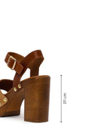 Woman Tan Ankle-Buckle Platform High Thick-Heeled Suede Sandal | Derimod Woman Tan Ankle-Buckle Platform High Thick-Heeled Suede Sandal | Derimod