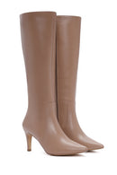 Women's Camel Zippered Thin Heeled Leather Boots | Derimod Women's Camel Zippered Thin Heeled Leather Boots | Derimod