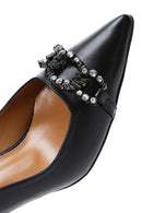 Women's Black Leather Stone Heeled Shoes | Derimod Women's Black Leather Stone Heeled Shoes | Derimod