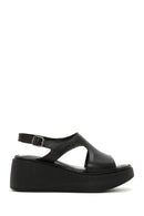 Women's Black Ankle Strap Wedge Heeled Leather Comfort Sandals | Derimod Women's Black Ankle Strap Wedge Heeled Leather Comfort Sandals | Derimod