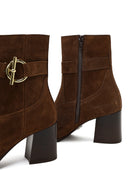 Women's Tan Zippered Thick Heeled Suede Leather Boot | Derimod Women's Tan Zippered Thick Heeled Suede Leather Boot | Derimod