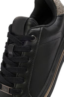 Kadın Siyah Bağcıklı Taş Detaylı Deri Sneaker | Derimod Kadın Siyah Bağcıklı Taş Detaylı Deri Sneaker | Derimod
