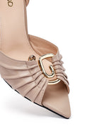 Women's Beige Ankle Buckle High Thin Heel Leather Sandals | Derimod Women's Beige Ankle Buckle High Thin Heel Leather Sandals | Derimod
