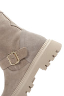 Women's Beige Suede Leather Buckle Boots | Derimod Women's Beige Suede Leather Buckle Boots | Derimod