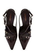 Women's Burgundy Open Back Thin Heel Patent Leather Shoes | Derimod Women's Burgundy Open Back Thin Heel Patent Leather Shoes | Derimod