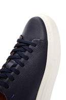 Men's Navy Blue Lace-up Thick-Sole Leather Sneaker | Derimod Men's Navy Blue Lace-up Thick-Sole Leather Sneaker | Derimod