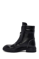 Women's Black Zippered Stoned Leather Combat Boots | Derimod Women's Black Zippered Stoned Leather Combat Boots | Derimod