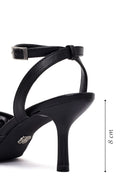 Woman Black Ankle-Buckle Floral Embroidered Open-Back Thin High Heel | Derimod Woman Black Ankle-Buckle Floral Embroidered Open-Back Thin High Heel | Derimod